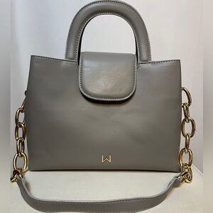 NWOT. House of Want Snack Top Handle Vegan Leather Satchel in Stone Grey.